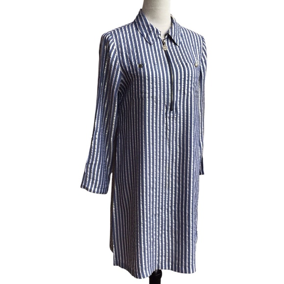 Anne Klein Metallic Striped Zippered Long Sleeve Shirt Dress Size 4 - Picture 6 of 11